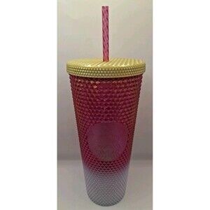 Starbucks 2021 Pearl Pink Ruby White Gold Ombre Studded Tumbler 24oz Venti Cup